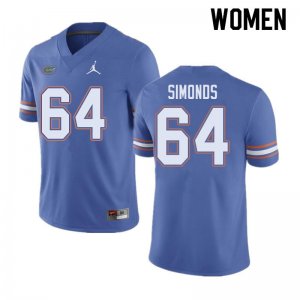 Women's Florida Gators #64 Riley Simonds NCAA Jordan Brand Blue Authentic Stitched College Football Jersey PXR4562ML